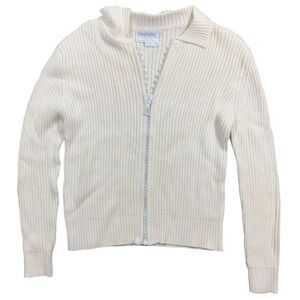 Belldini Sweater Women's XL Ivory Knitted Long Sleeve Collared Full Zip Cardigan